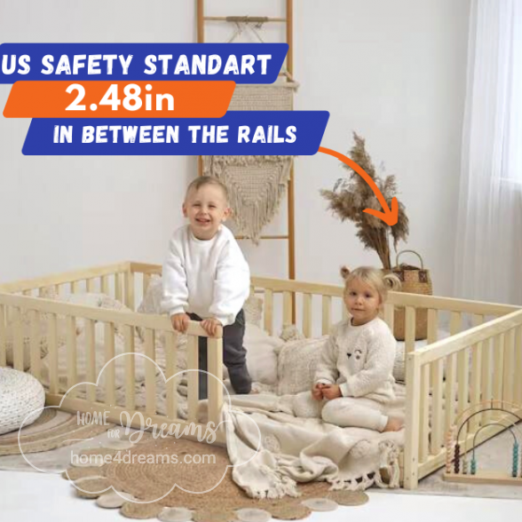 Toddler Floor Bed, 2.48in Between Rails, US standard! H4D - 55