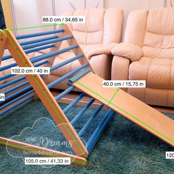 Dimensions of a modifiable baby climbing toy and a climbing and slide board