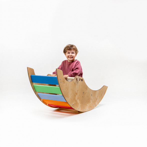 Home For Dreams Wooden Rainbow Toddler Climbing Arch And Rocker With A Boy