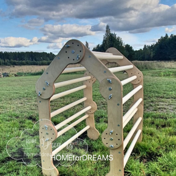 A transformable wooden climber folded in A-shape