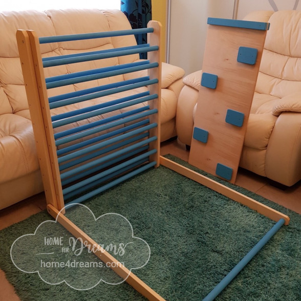 A folded baby climbing toy in a living room