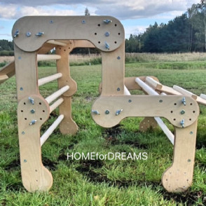 A transformable wooden climber folded in L-shape