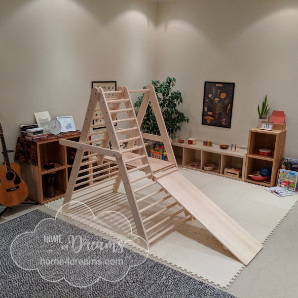 A climbing triangle for toddlers in an assembled form