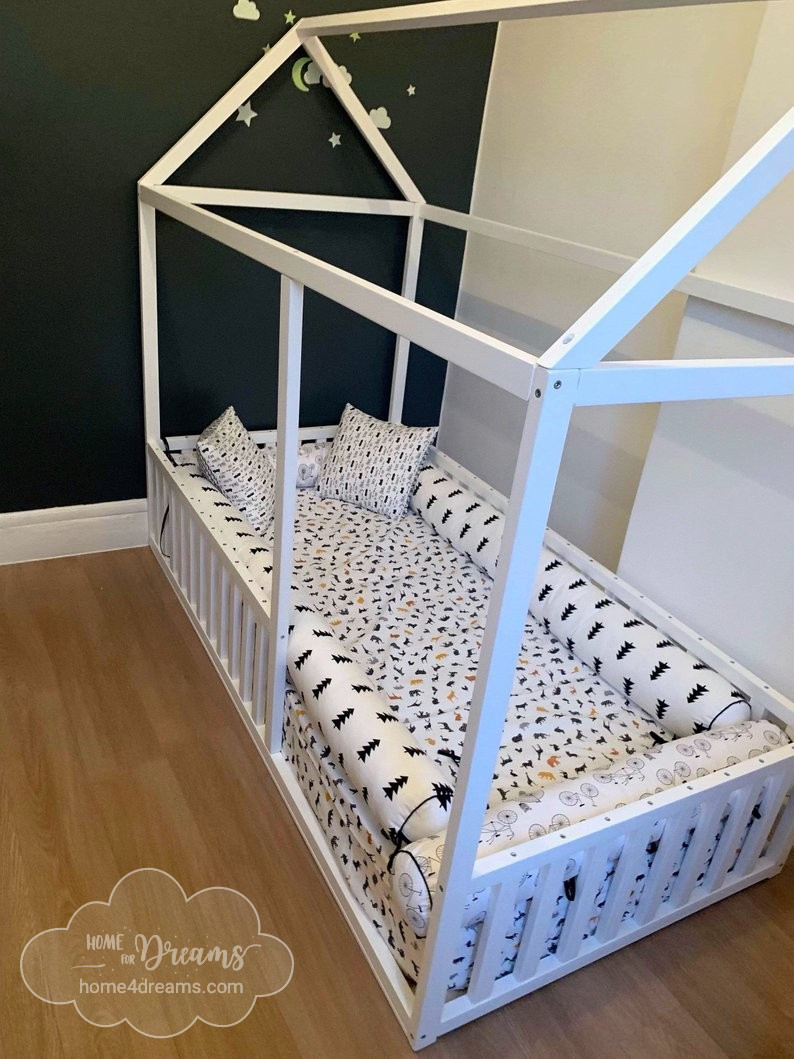 Cama de piso para niños pequeños / Amplias opciones de color, Cama con  rieles, Cama para niños